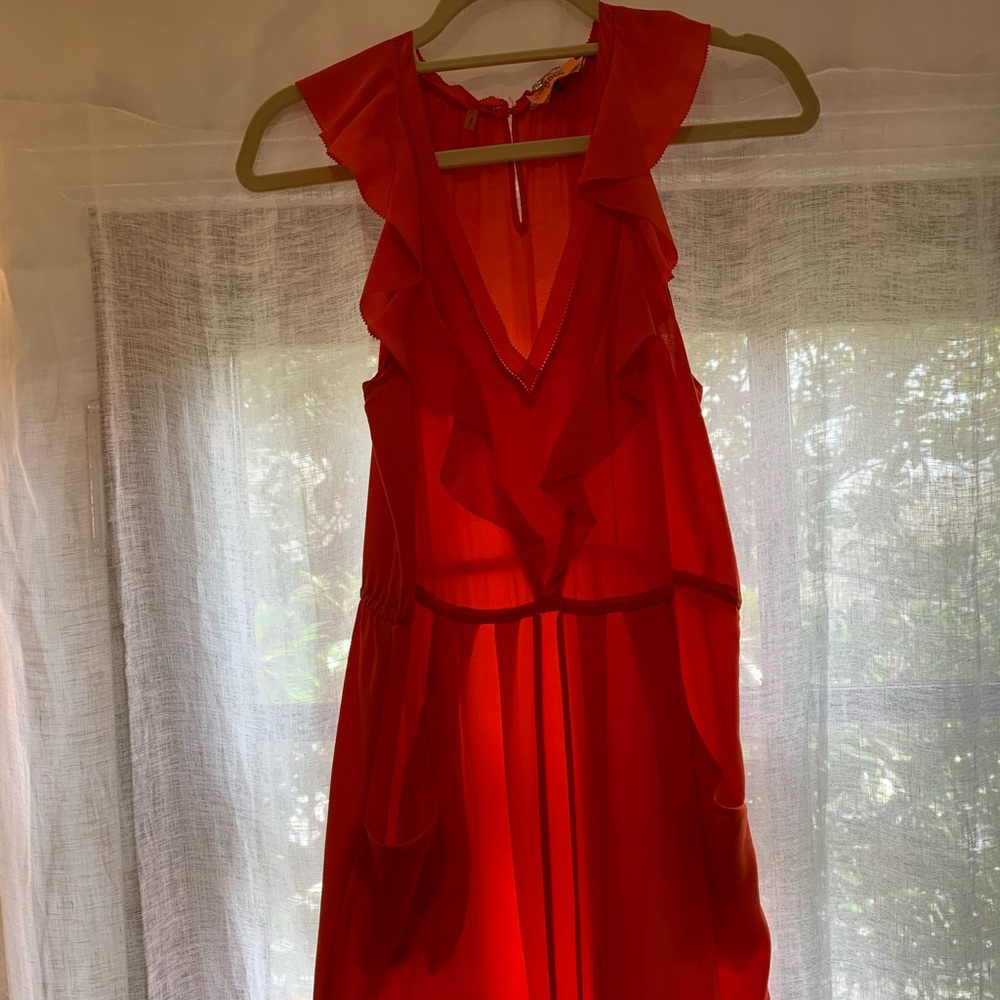 Parker orange ruffle silk dress